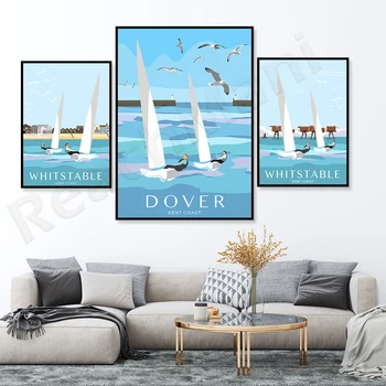 Dover vitorlák a kikötőben. Whitstable vitorlázás, Kent. Régi art deco stílusú design poszter, vászon nyomtatás