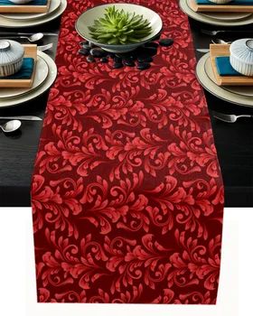 Évjárat Szőlő Virág Sötét Vörös Asztali Futó Haza Esküvői Asztal Zászló Mat Asztali Dísz Dekoráció Parti Étkezési Hosszú Terítő